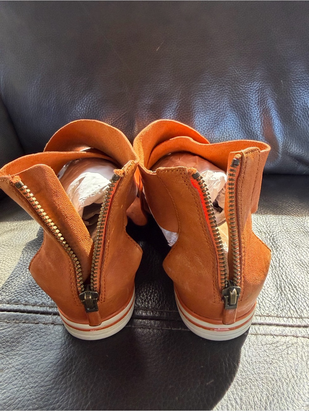Eileen Fisher Orange Leather Crisscross Strap Sandals - Picture 3 of 8